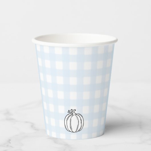 Fall Pumpkin Blue Gingham Paper Cup Pappbecher (Vorderseite)