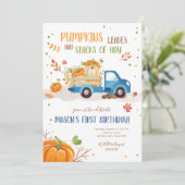 Fall Pumpkin Blue Truck Orange Green Boy Geburtsta Einladung (Stehend Vorderseite)