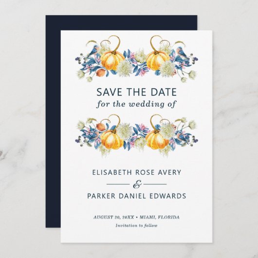 Fall Pumpkin Blumenhochzeit rettet das Datum Save The Date (Vorne/Hinten)