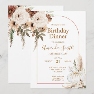 Fall Pumpkin Boho Arch Floral Geburtstag 30. Abend Einladung