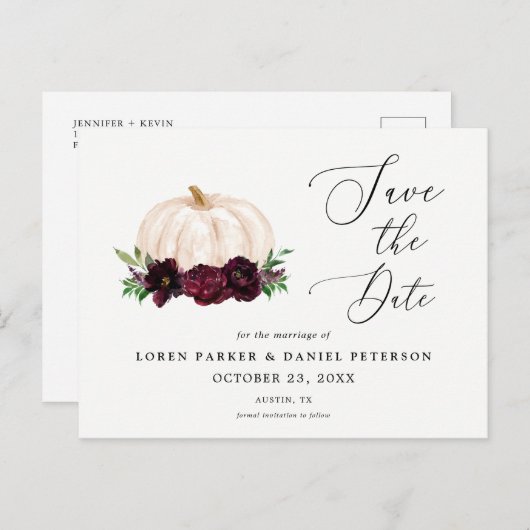 Fall Pumpkin Boho Save the Date Postkarte (Vorne/Hinten)