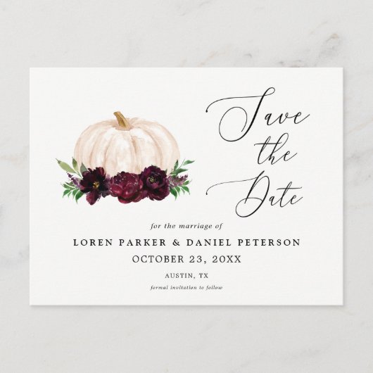 Fall Pumpkin Boho Save the Date Postkarte (Vorderseite)