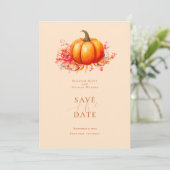 Fall Pumpkin Botanische Hochzeit retten das Datum Einladung (Stehend Vorderseite)