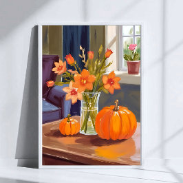 Fall Pumpkin Bouquet | Orange Flowers Autumn Poster