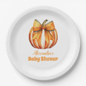 Fall Pumpkin Bow Girl Baby Dusche Pappteller (Vorderseite)