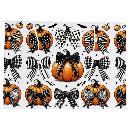Fall Pumpkin Bow Große Geschenktüte (Rückseite)