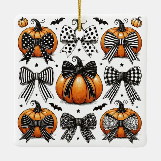 Fall Pumpkin Bow Keramikornament (Rückseite)