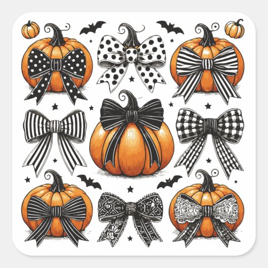 Fall Pumpkin Bow Quadratischer Aufkleber (Vorderseite)