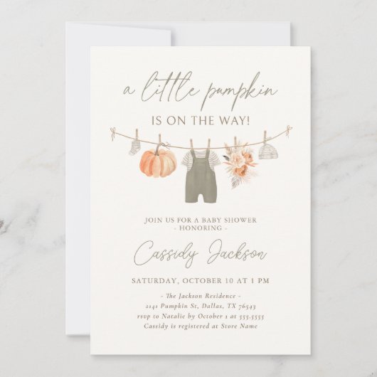 Fall Pumpkin Boy Baby Kleidung Babydusche Einladung (Vorderseite)