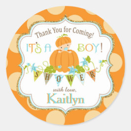 Fall Pumpkin Boy Gold Glitzer Kinderdusche Runder Aufkleber