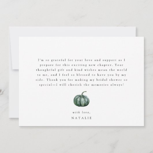 Fall Pumpkin-Brautparty Dankeskarte (Rückseite)