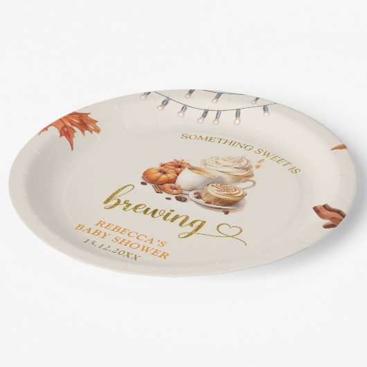 Fall Pumpkin Brewing Coffee Blätter Paper Plate Pappteller (Schrägansicht)