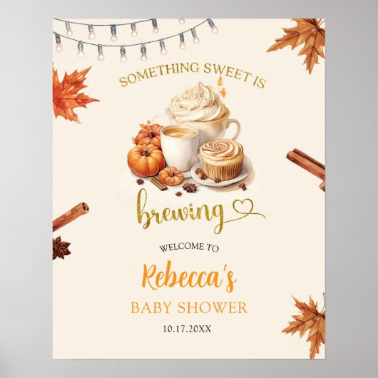 Fall Pumpkin Brewing Coffee Blätter Willkommenszei Poster (Vorne)