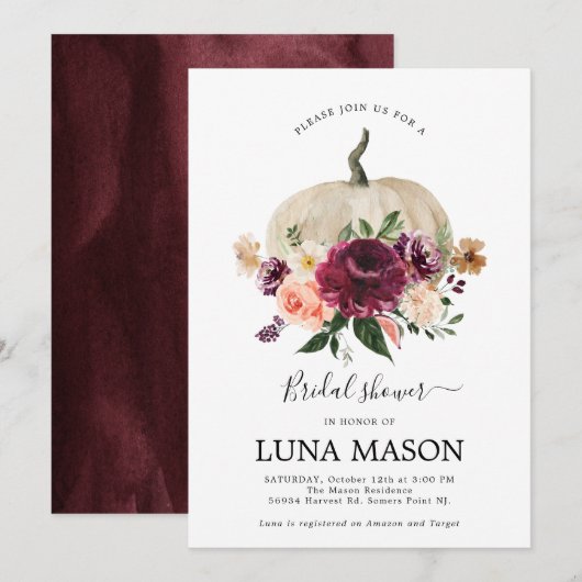 Fall Pumpkin Bridal Dusche Einladung (Vorne/Hinten)