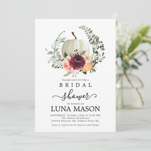 Fall Pumpkin Bridal Dusche Einladung (Stehend Vorderseite)