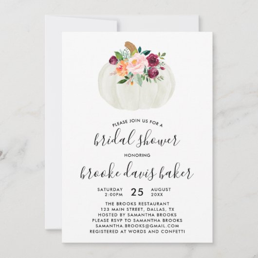 Fall Pumpkin Bridal Dusche Einladung (Vorderseite)