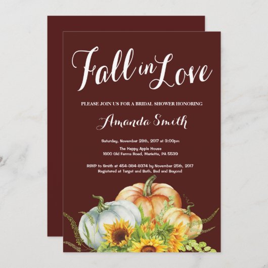 Fall Pumpkin Bridal Dusche Einladung (Vorne/Hinten)