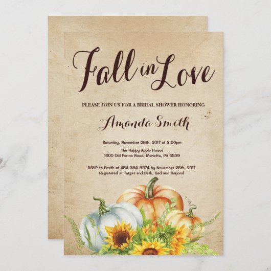 Fall Pumpkin Bridal Dusche Einladung (Vorne/Hinten)