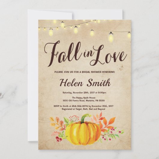 Fall Pumpkin Bridal Dusche Einladung (Vorderseite)