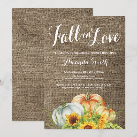 Fall Pumpkin Bridal Dusche Einladung Burlap (Vorne/Hinten)