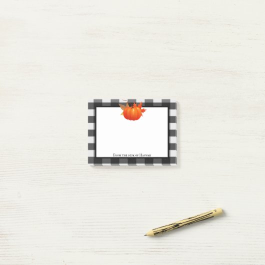 Fall Pumpkin Buffalo Karierte Personalisierte Noti Post-it Klebezettel (Auf Schreibtisch)