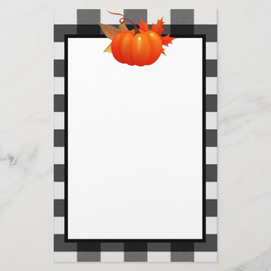 Fall Pumpkin Buffalo Karierte Personalisierte Stat Briefpapier (Rückseite)