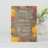 Fall Pumpkin Burlap Aqua Baby Dusche Einladung (Stehend Vorderseite)