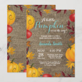 Fall Pumpkin Burlap Aqua Baby Dusche Einladung (Vorne/Hinten)
