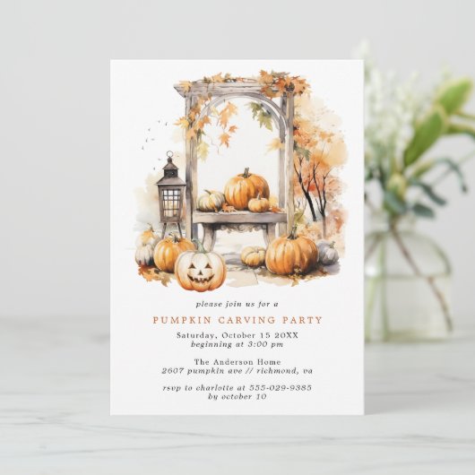 Fall Pumpkin Carving | Family Kids Halloween-Party Einladung (Stehend Vorderseite)