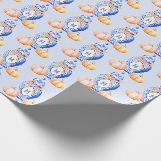 Fall Pumpkin | Chinoiserie Ginger Jar Monogram Geschenkpapier (Ecke)