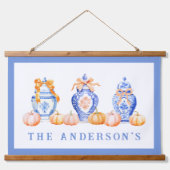 Fall Pumpkin Chinoiserie Ginger Jar Wandteppich Mit Holzrahmen (Vorne)