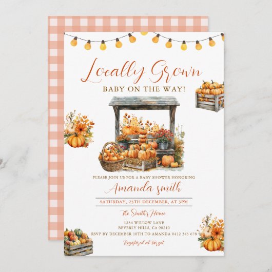 Fall Pumpkin Cute Locally Grown Market Baby Shower Einladung (Vorne/Hinten)