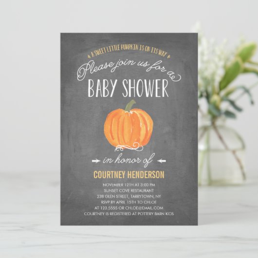 Fall Pumpkin | Einladung der Babydusche (Stehend Vorderseite)