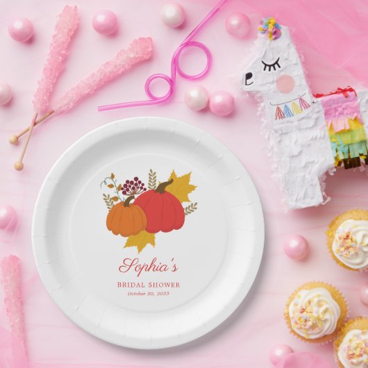 Fall Pumpkin Elegant Script-Brautparty Pappteller (Party)