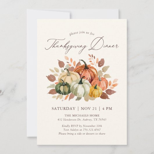 Fall Pumpkin Erntedank Dinner Einladung (Vorderseite)