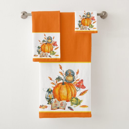 Fall Pumpkin-Eule und Frosch Badhandtuch Set (Insitu)