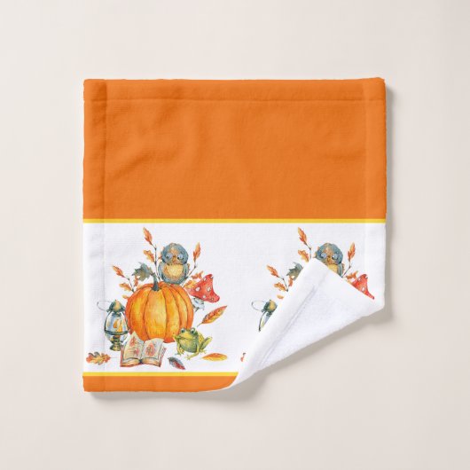 Fall Pumpkin-Eule und Frosch Badhandtuch Set (Waschlappen)