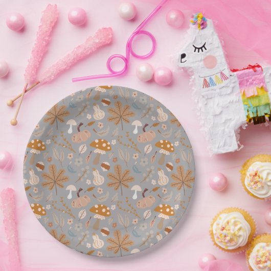 Fall Pumpkin Field mit Herbstlauben und Pilzen Pappteller (Party)