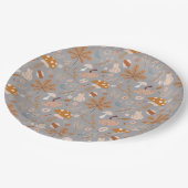 Fall Pumpkin Field mit Herbstlauben und Pilzen Pappteller (Schrägansicht)