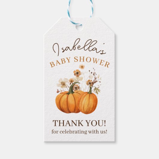 Fall Pumpkin Floral Baby Dusche Danke Geschenkanhänger (Vorderseite)