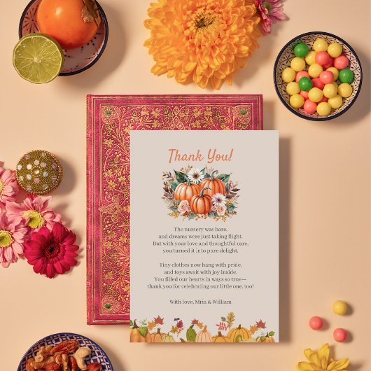 Fall Pumpkin Floral Baby Dusche Danke Karte