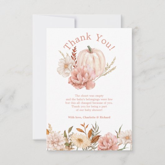 Fall Pumpkin Floral Baby Dusche Danke Karte (Vorderseite)