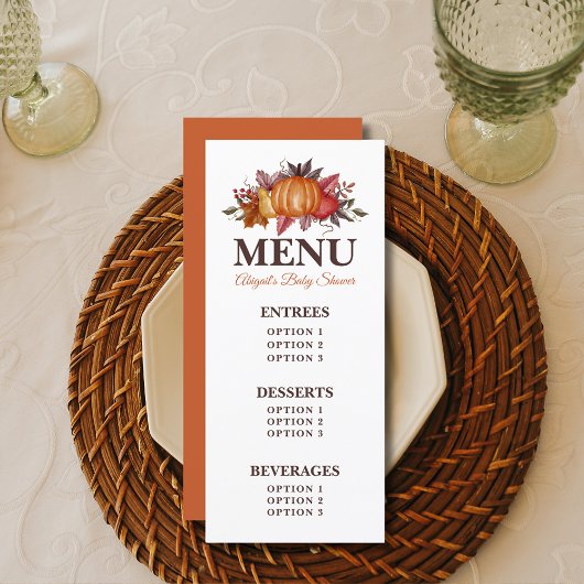 Fall Pumpkin Floral Baby Duschmenü Menükarte