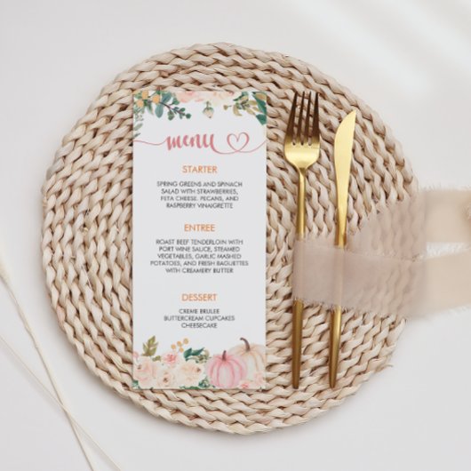 Fall Pumpkin Floral Baby Duschmenü Menükarte