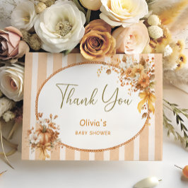 Fall Pumpkin Floral Baby Shower Thank You Card Dankeskarte
