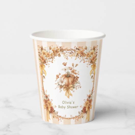Fall Pumpkin Floral Bow Baby Shower  Pappbecher (Rückseite)