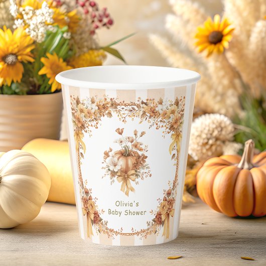Fall Pumpkin Floral Bow Baby Shower  Pappbecher