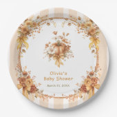Fall Pumpkin Floral Bow Baby Shower Pappteller (Vorderseite)