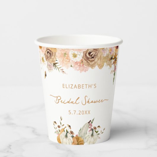 Fall Pumpkin Floral Brautparty Paper Cups Pappbecher (Rückseite)