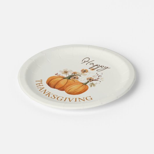 Fall Pumpkin Floral Erntedank Paper Cocktail Pappteller (Schrägansicht)